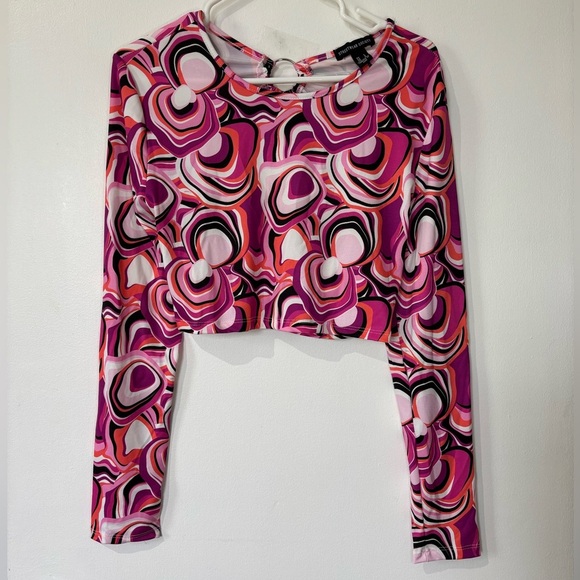 🎉4/30$🎉 Streetwear Society Pink Psychedelic Long Sleeve Crop Top - Size Large - Picture 1 of 5